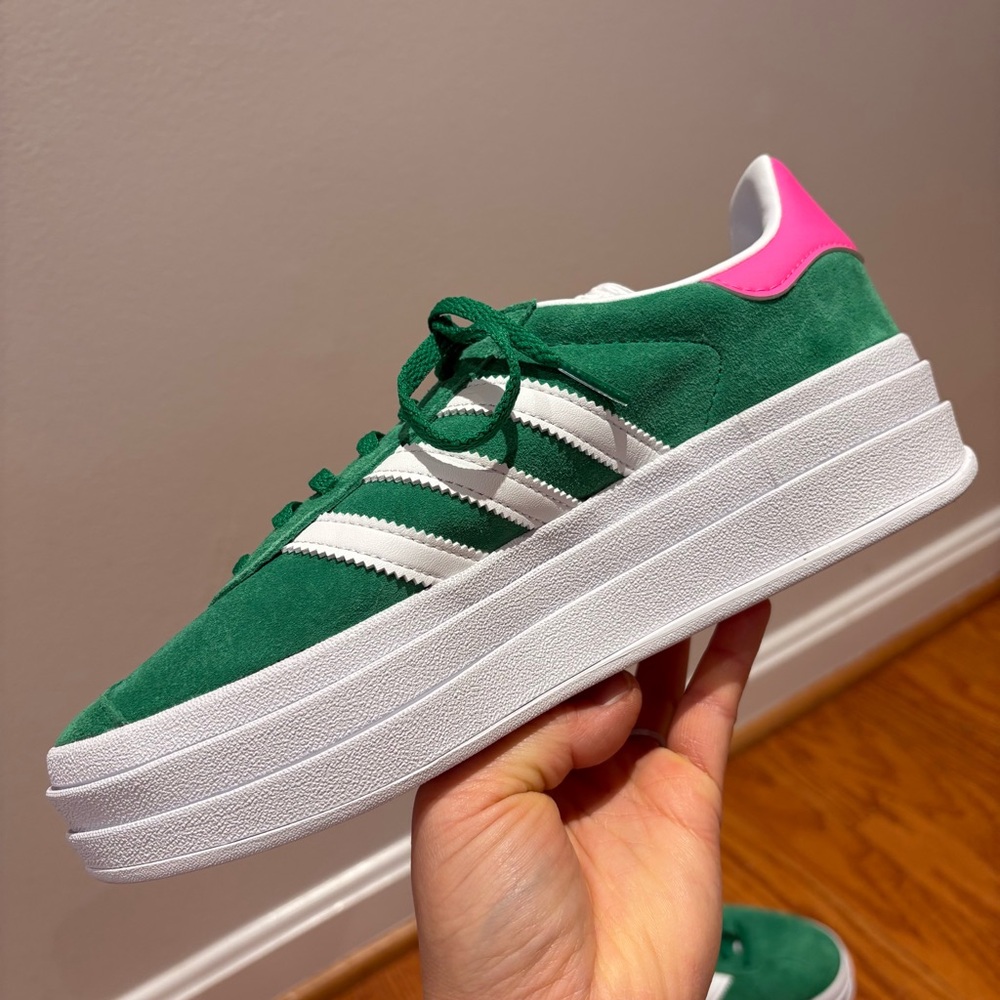 New Adidas Gazelle Bold ‘Green Lucid Pink’ Sneakers Womens 7 StockX Verified - Picture 4 of 11